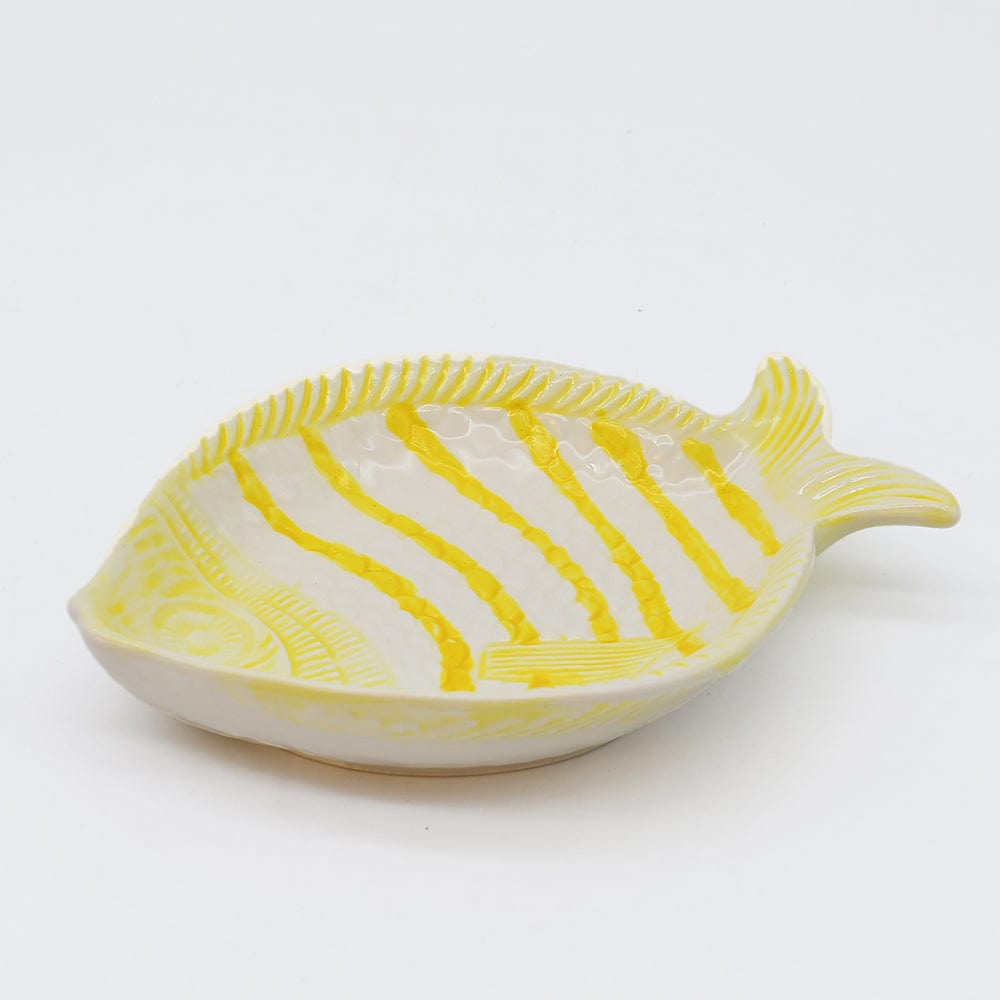 Assiette creuse rayée en forme de poisson - Jaune