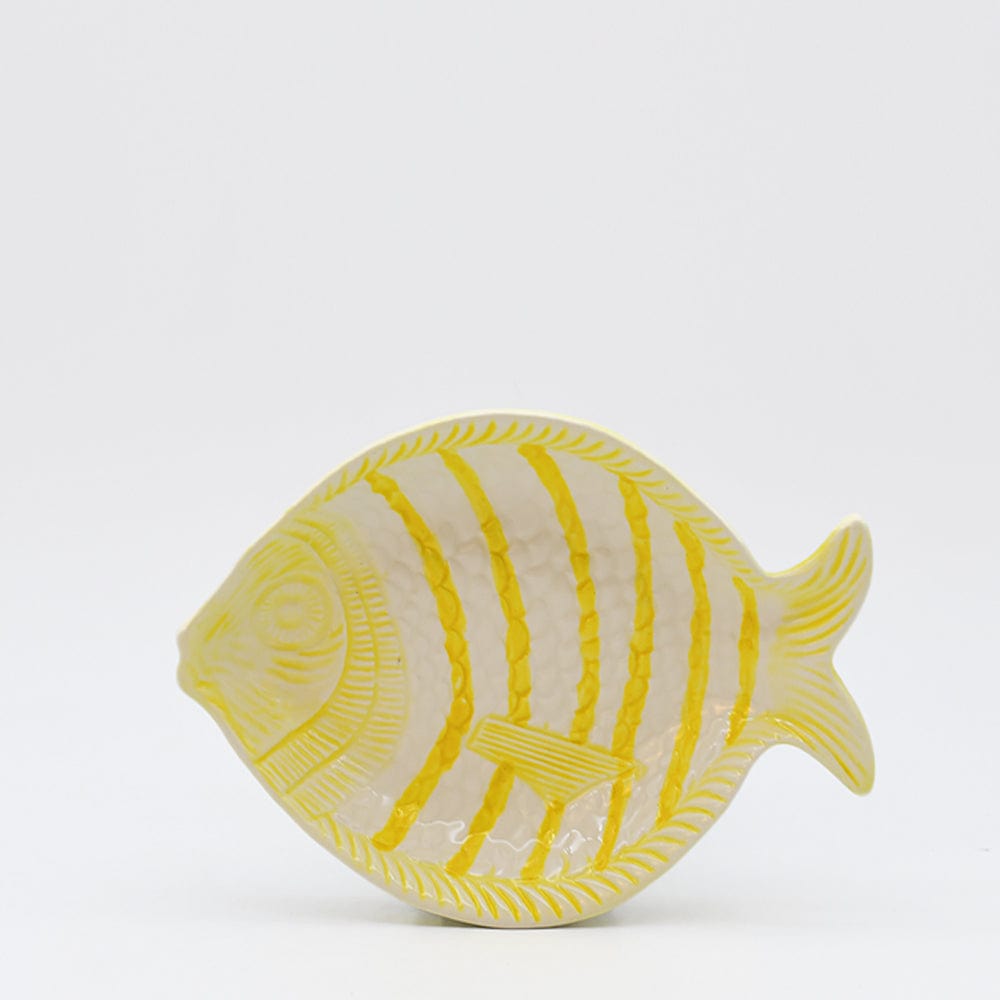 Assiette creuse rayée en forme de poisson - Jaune 25cm