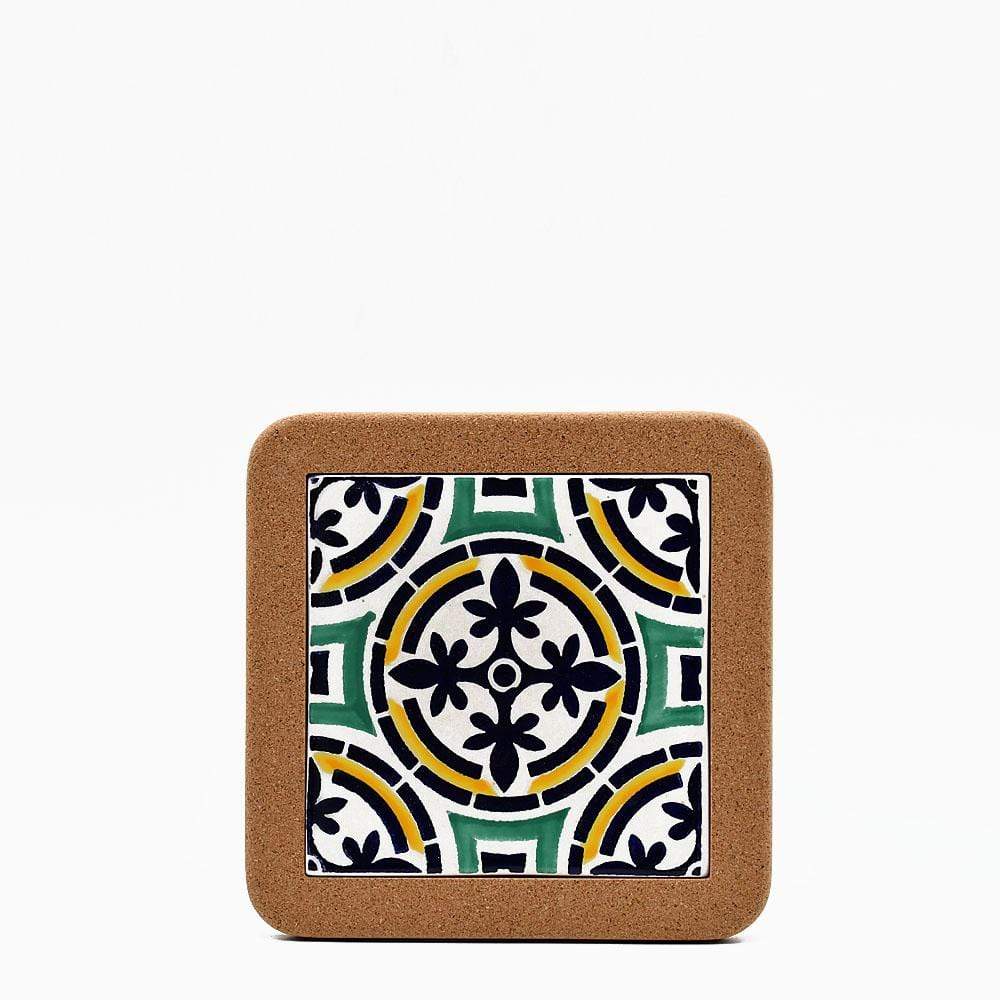 Azulejo I Ceramic and Cork Trivet 3 patterns - 7.9" Motif 2