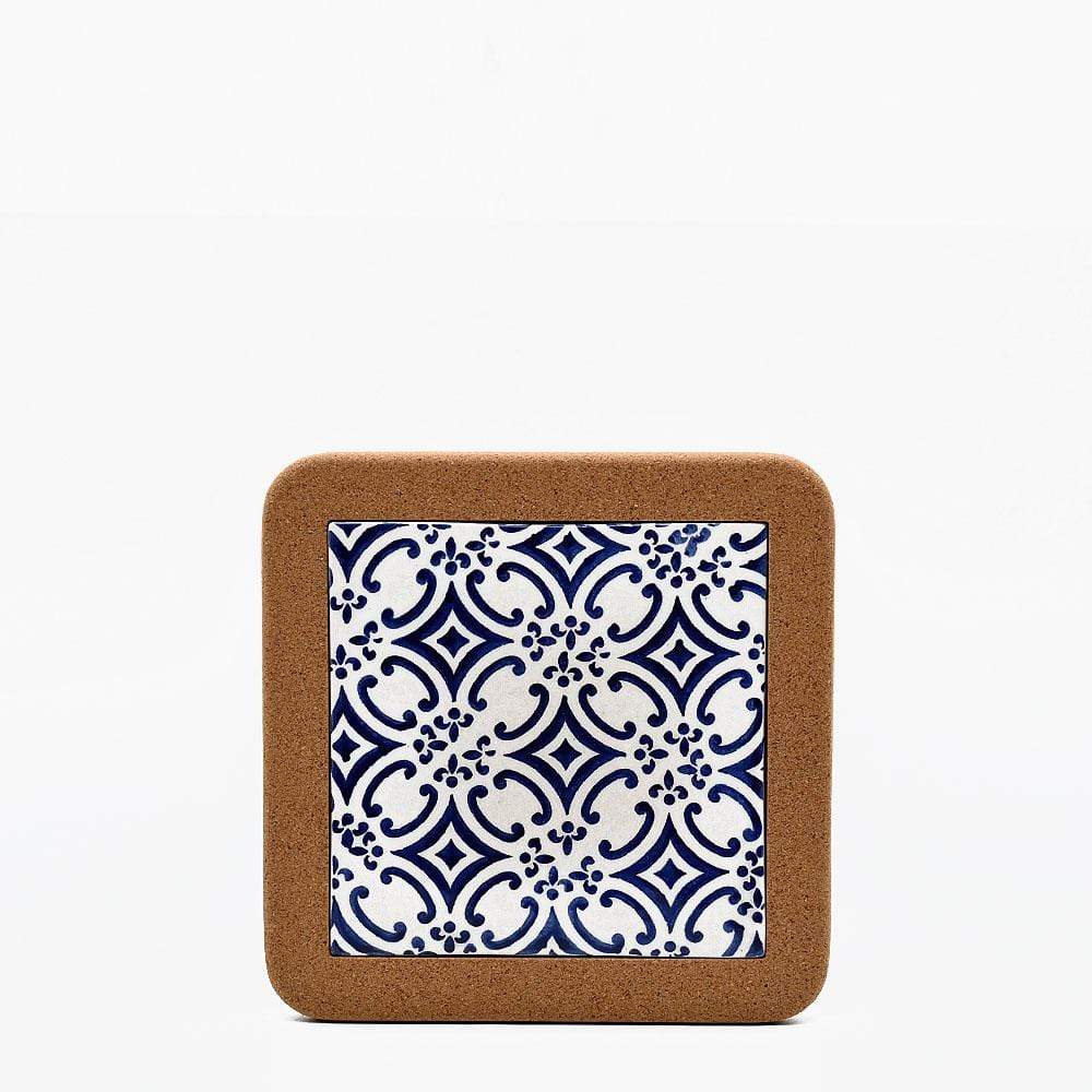 Azulejo I Ceramic and Cork Trivet 3 patterns - 7.9" Motif 3