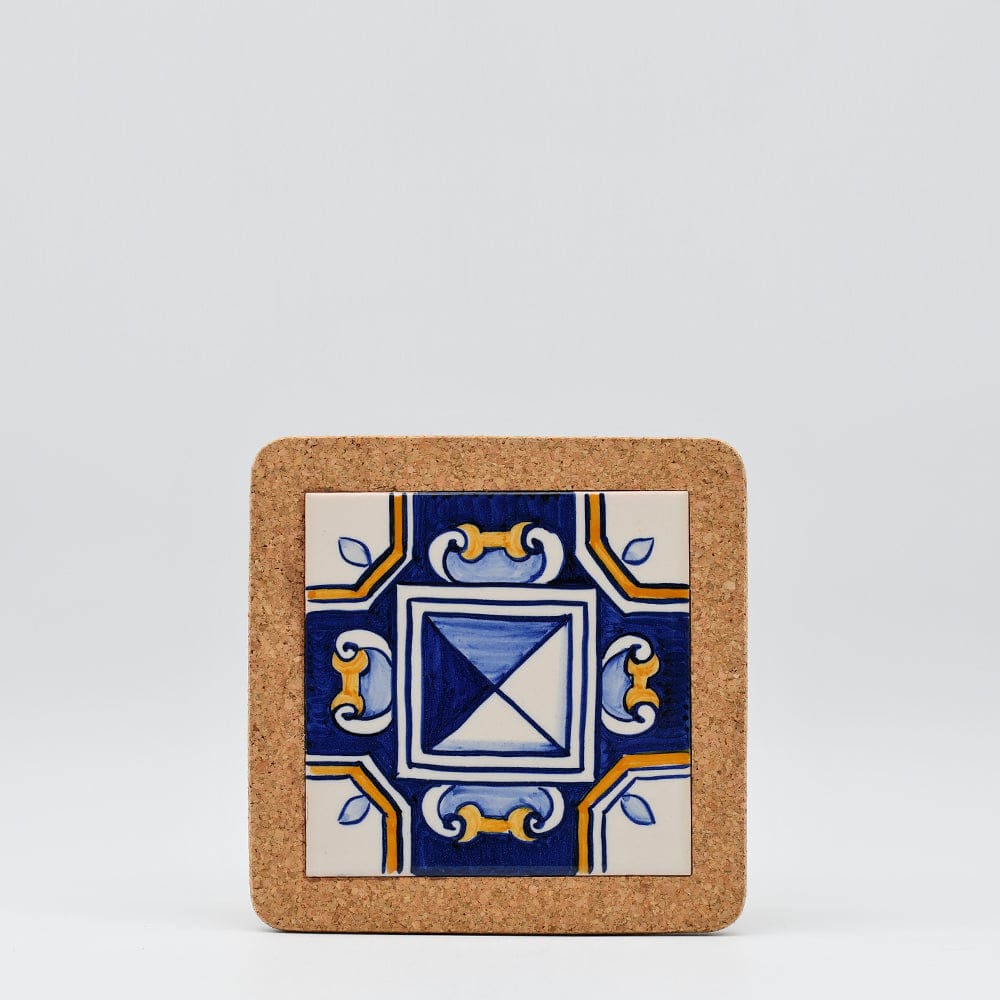 Azulejo I Ceramic and Cork Trivet 8 patterns - 7.9" Motif 1