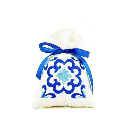 Azulejos I Embroidered Linen Lavender Bag