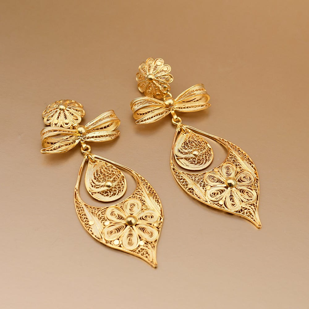 Brincos À Princesa I Gold-plated Silver Filigree Earrings - 3.5"