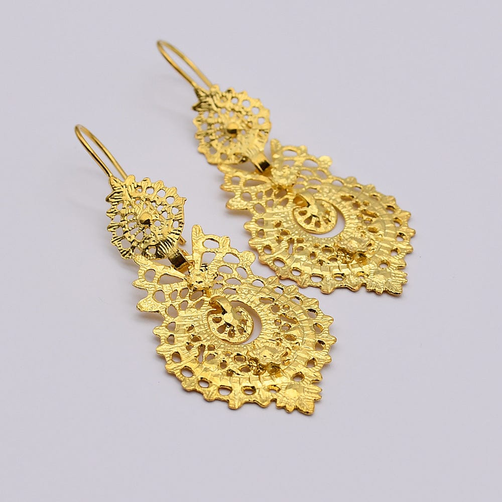 Brincos Á Rainha I Gold-plated Filigree Earrings - 1.0''