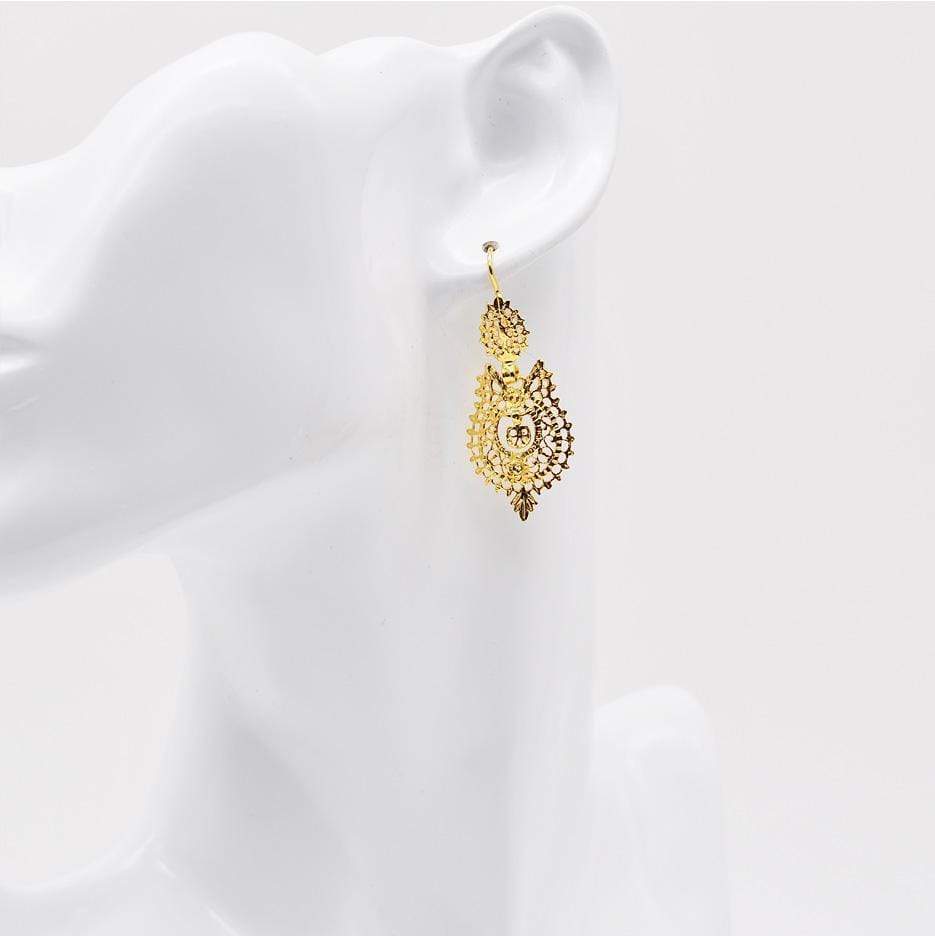 Brincos À Rainha I Gold-plated Silver Filigree Earrings - 1.4''