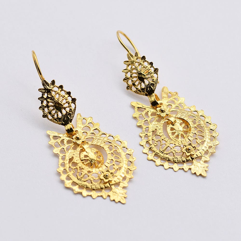 Brincos À Rainha I Gold-plated Silver Filigree Earrings - 2.0"