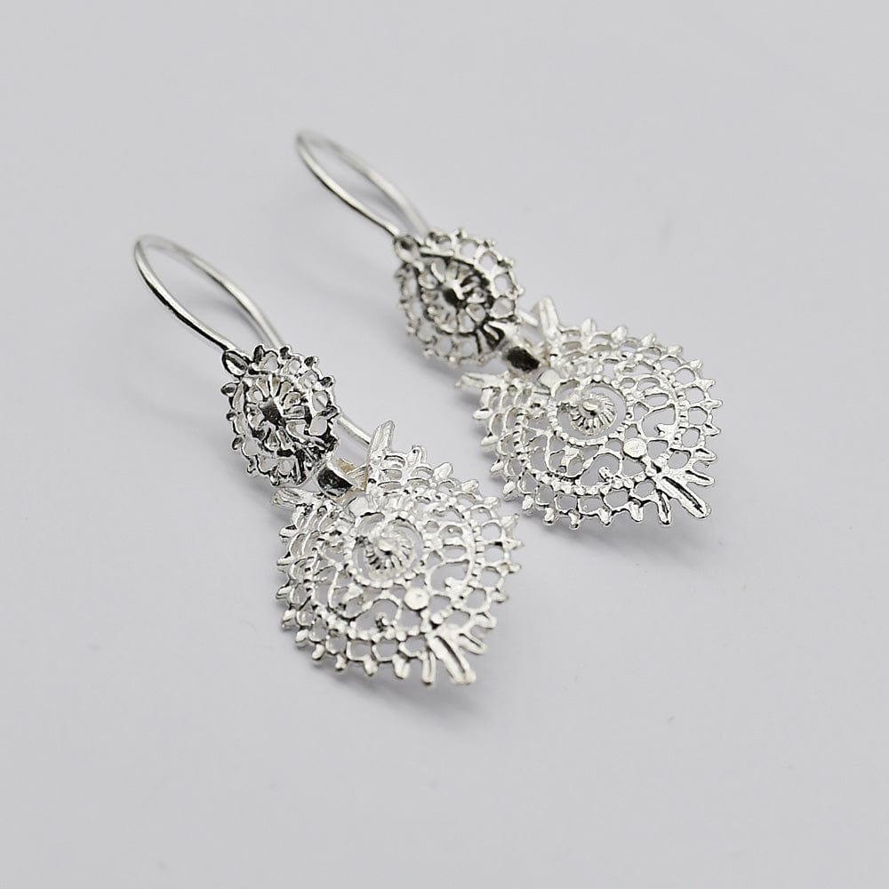 Brincos À Rainha I Silver Filigree Earrings - 1.0''