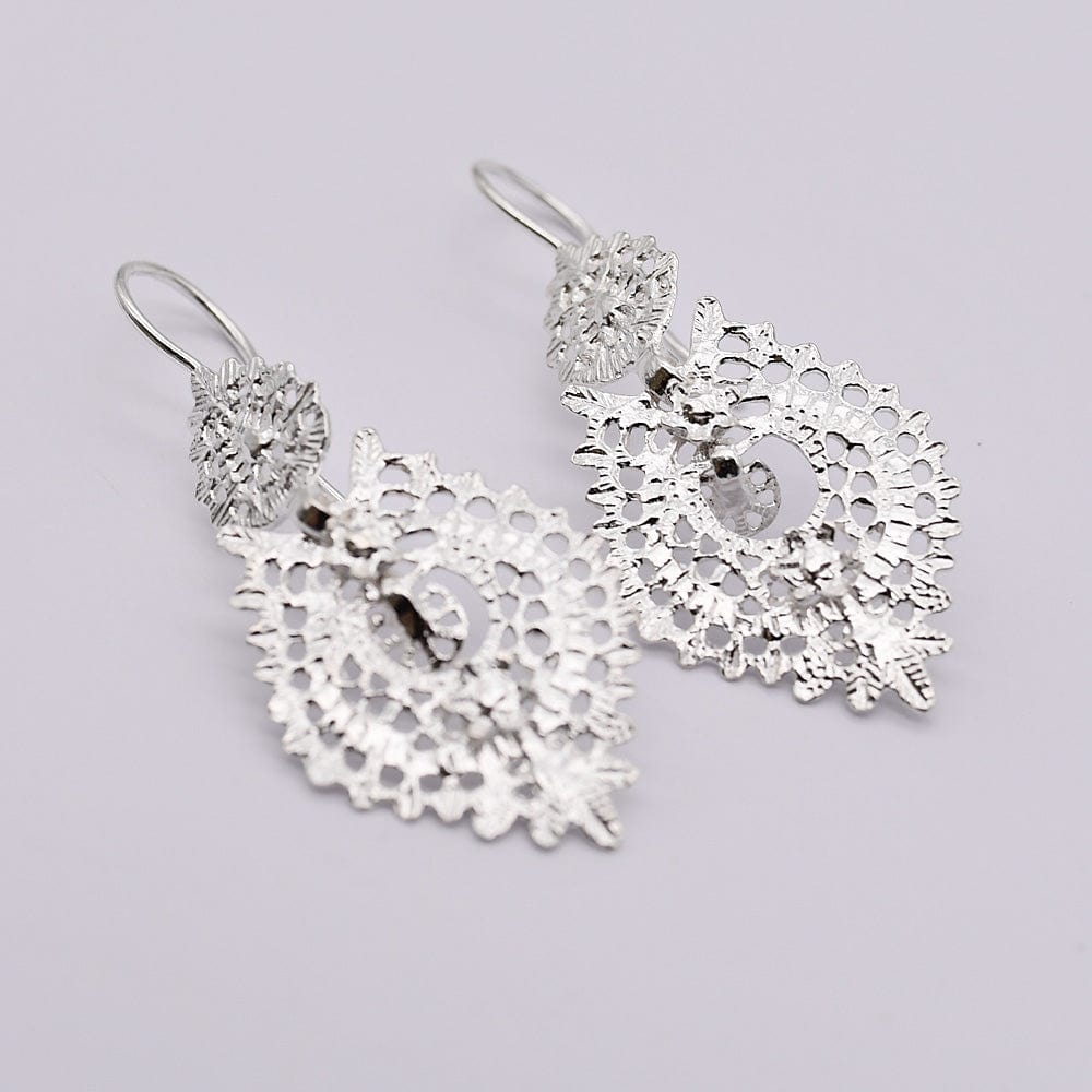 Brincos À Rainha I Silver Filigree Earrings - 1.4''