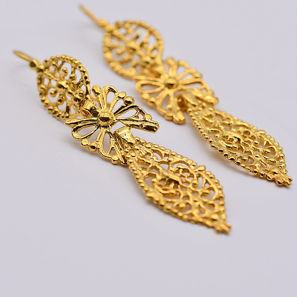 Brincos À Rei I Gold-plated Silver Filigree Earrings - 2.4"