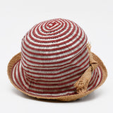 Bucket Hat in linen & straw - Dark red