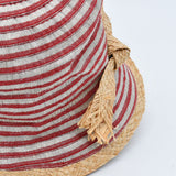 Bucket Hat in linen & straw - Dark red