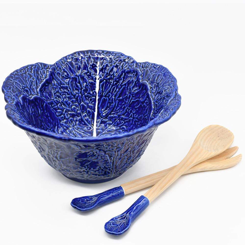 Cabbage-shaped Ceramic Salad Bowl - Blue