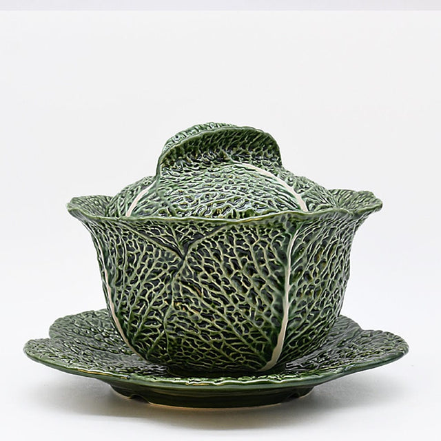 Cabbage-shaped Ceramic Tureen - 10.6''