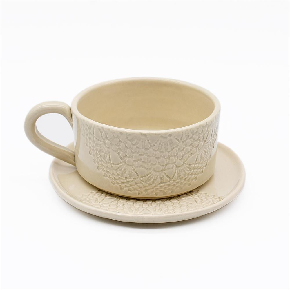 Carimbada I Handmade Ceramic Cup and Saucer - 4.7"