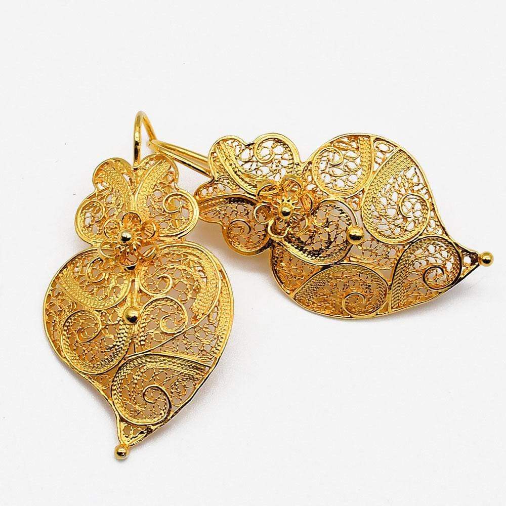 Corãçao de Viana I Gold-plated Silver Filigree Earrings - 1.4''