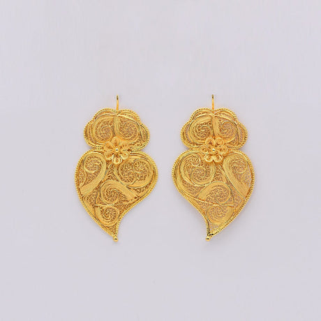 Coração de Viana I Gold-plated Silver Filigree Earrings - 2.6''