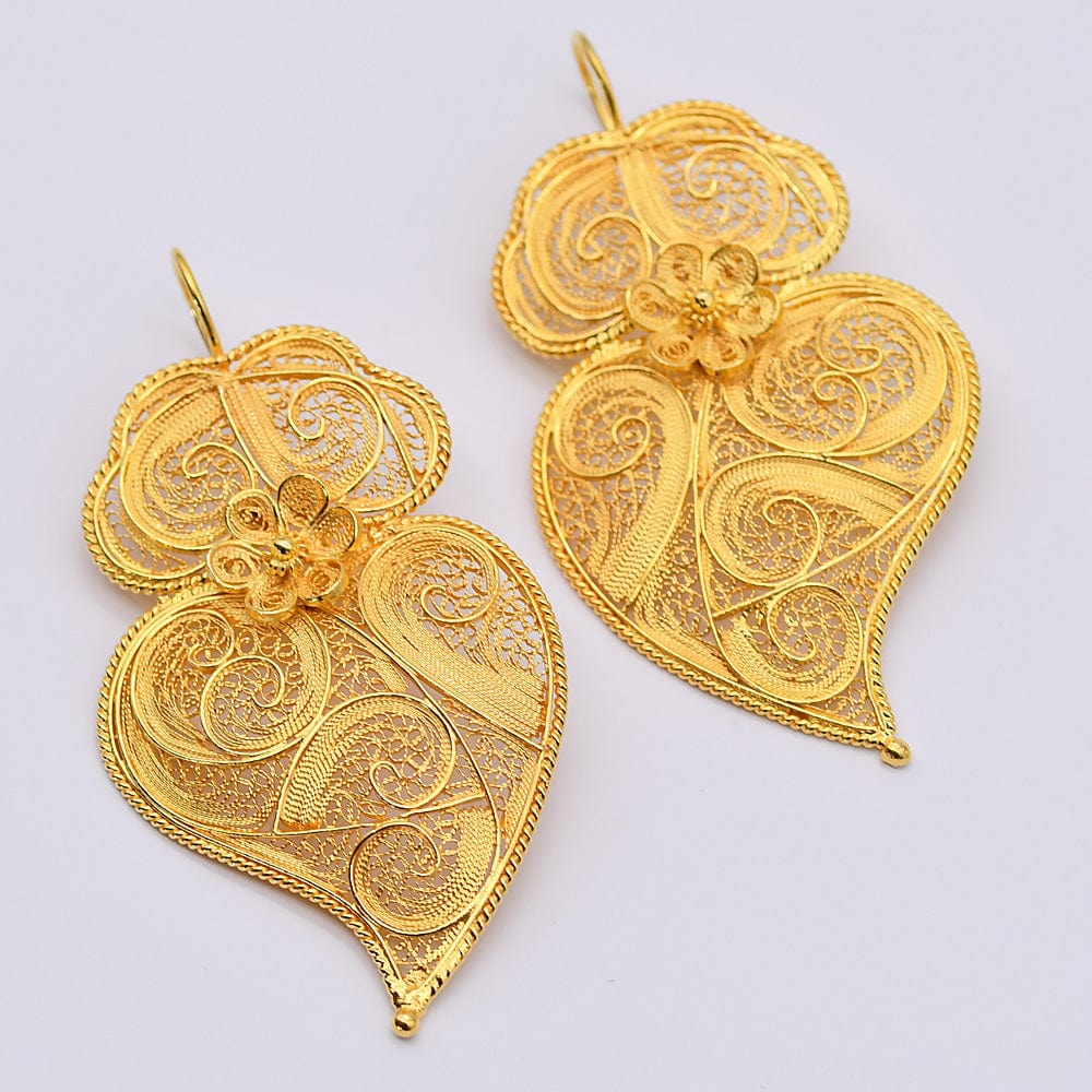 Coração de Viana I Gold-plated Silver Filigree Earrings - 2.6''