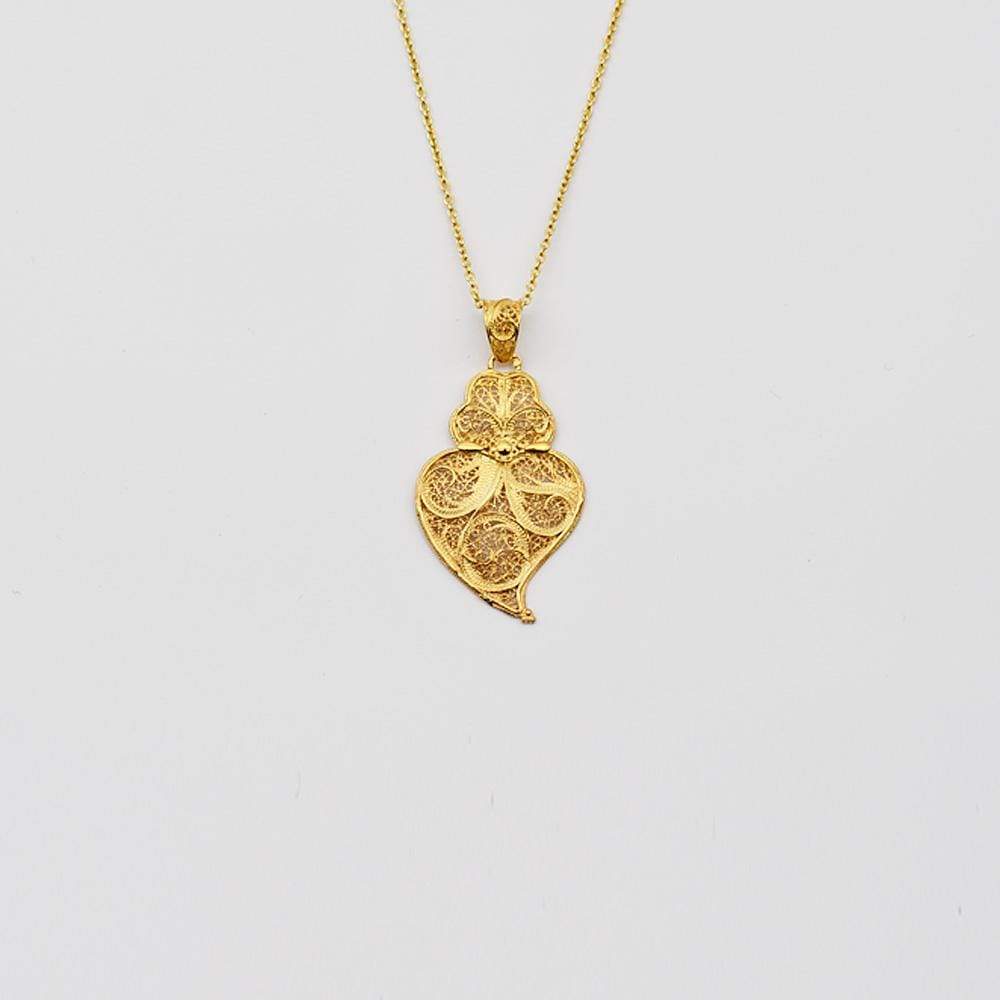 Corãçao de Viana I Gold-plated Silver Filigree Pendant - 1.4''