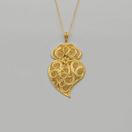 Coração de Viana I Gold-plated Silver Filigree Pendant - 2.8''