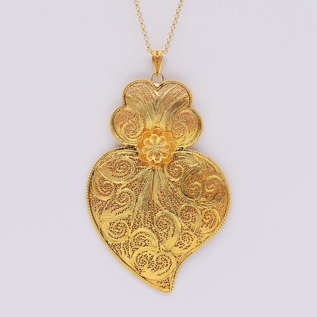 Coração de Viana I Gold-plated Silver Filigree Pendant - 4.3''