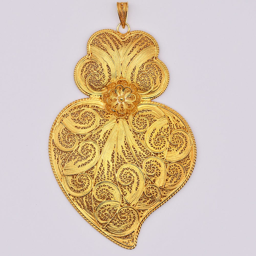 Coração de Viana I Gold-plated Silver Filigree Pendant - 4.3''