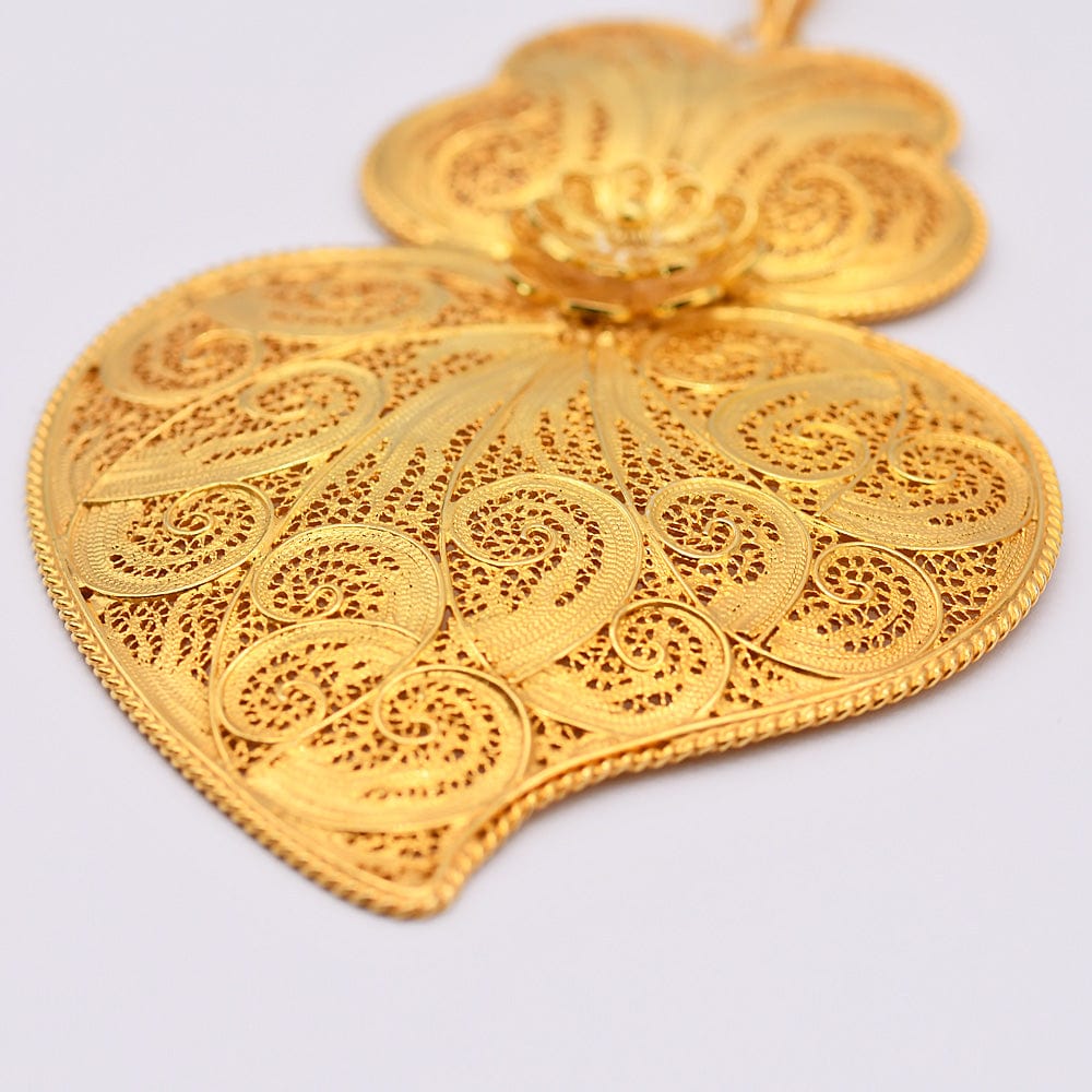 Coração de Viana I Gold-plated Silver Filigree Pendant - 4.3''