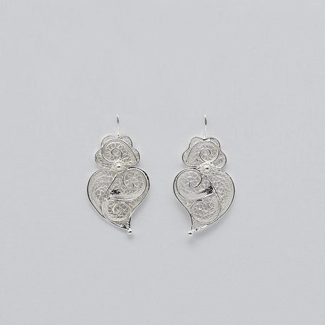 Coração de Viana I Silver Filigree Earrings - 1.2''