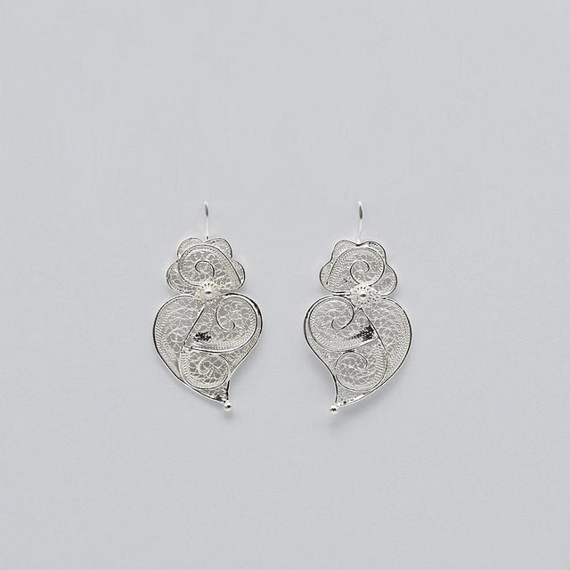 Coração de Viana I Silver Filigree Earrings - 1.2''