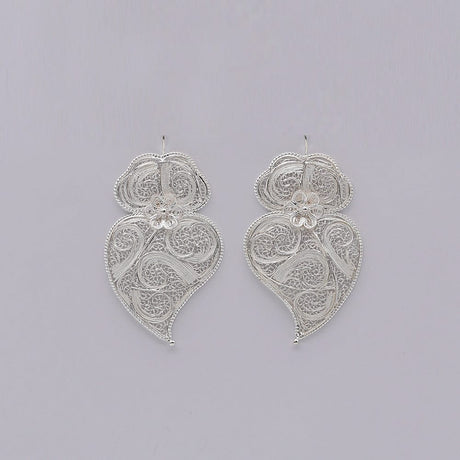 Coração de Viana I Silver Filigree Earrings - 2.6'