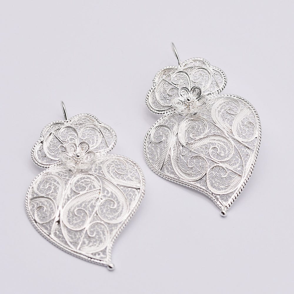 Coração de Viana I Silver Filigree Earrings - 2.6'