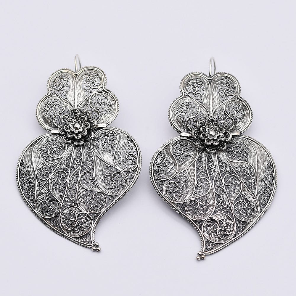 Coração de Viana I Silver Filigree Earrings - 2.6"