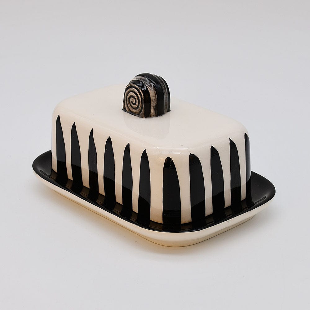 Costa Nova Mar I Striped Ceramic Butter Dish - Black