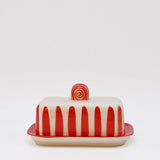 Costa Nova Mar I Striped Ceramic Butter Dish - Red