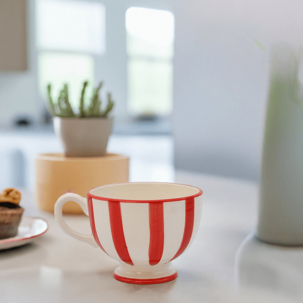 Costa Nova Mar I Striped Ceramic Footed Mug - Red