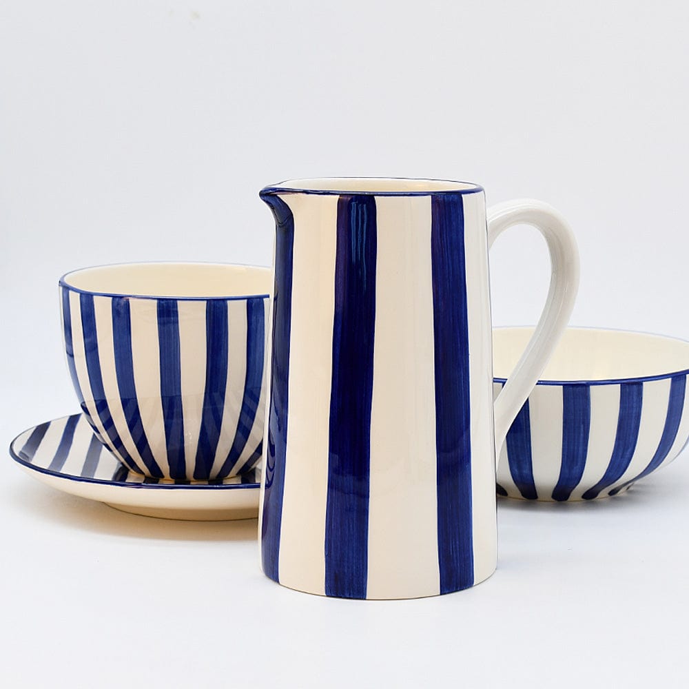 Costa Nova Mar I Striped Ceramic Pitcher - Blue