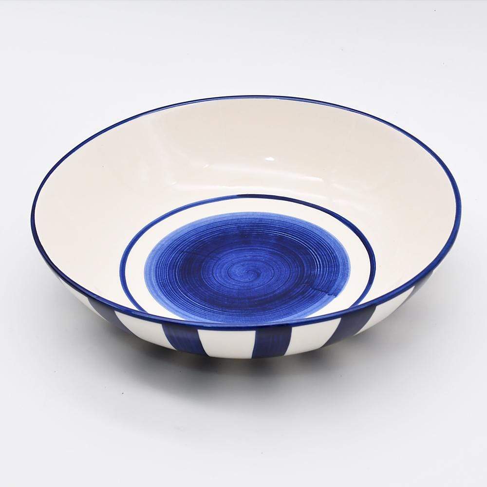 Costa Nova Mar I Striped Ceramic Salad Bowl 9.8'' - Blue