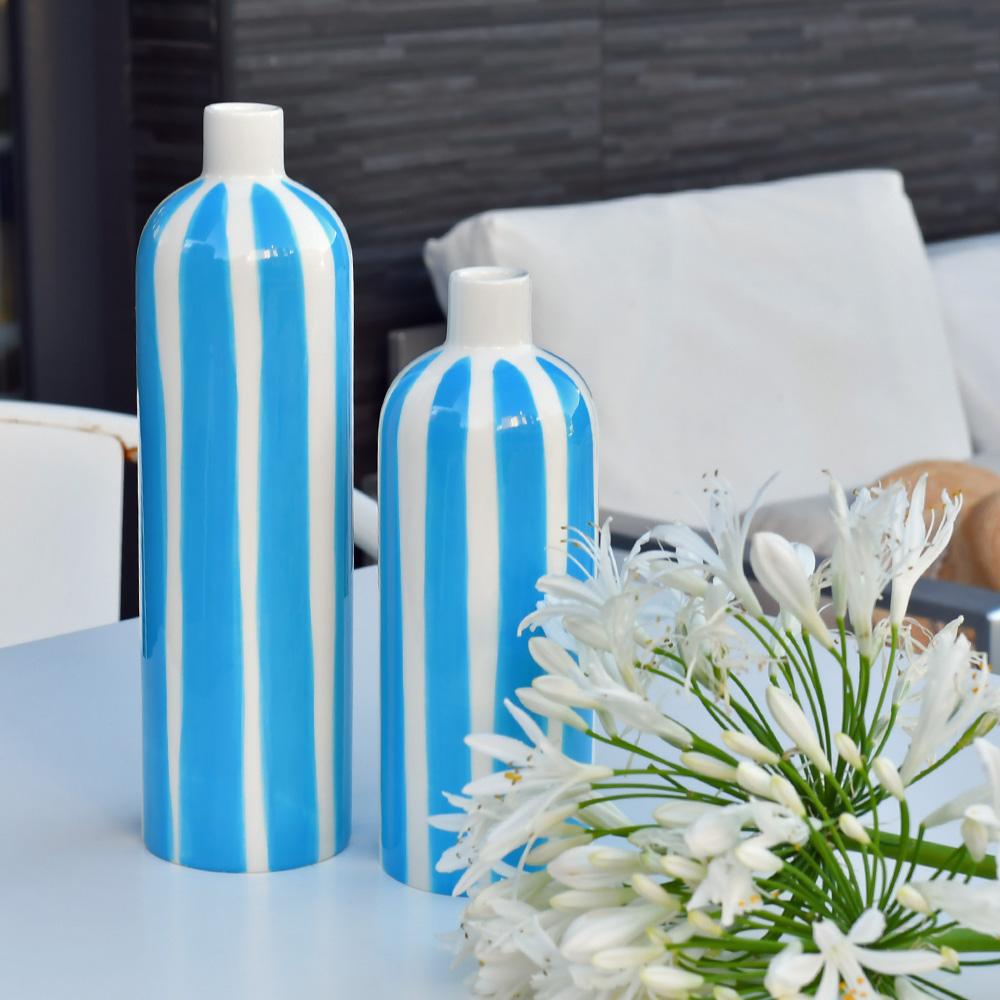 Costa Nova Mar I Striped Ceramic Vase - Turquoise