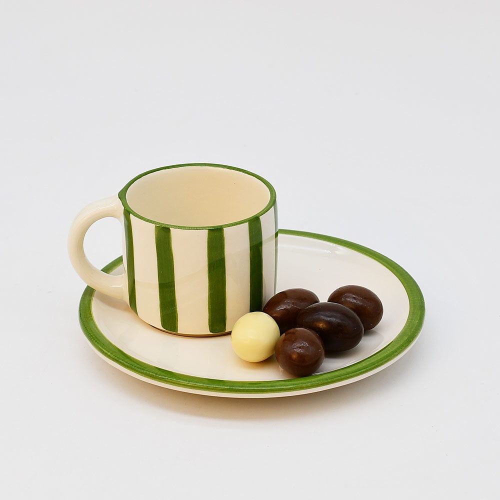 Costa Nova Mar I Striped Cup & Saucer - Green