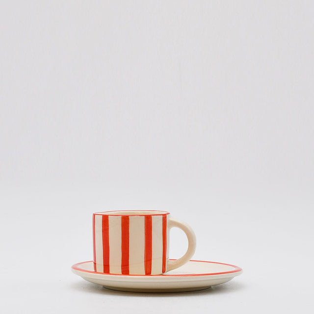 Costa Nova Mar I Striped Cup & Saucer - Red