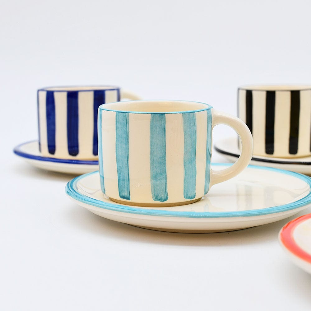 Costa Nova Mar I Striped Cup & Saucer - Turquoise