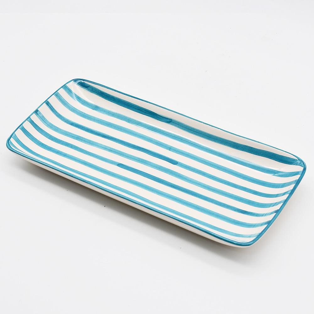 Costa Nova Mar | Striped Ceramic Serving Platter - Turquoise