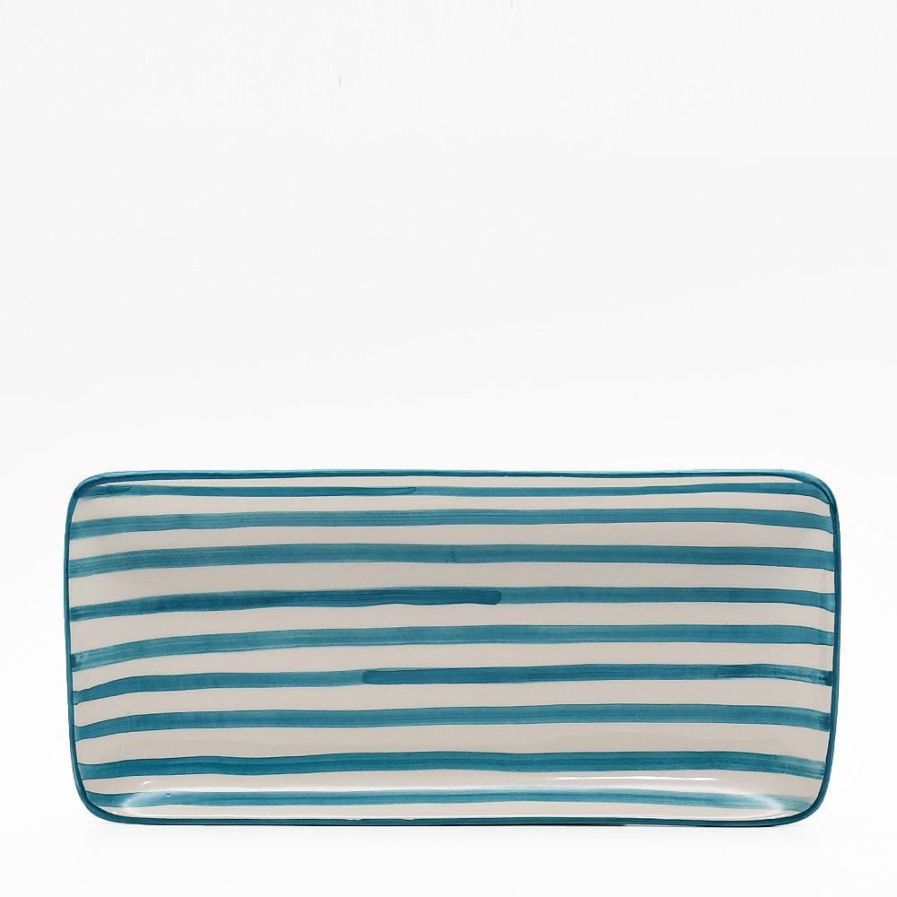 Costa Nova Mar | Striped Ceramic Serving Platter - Turquoise