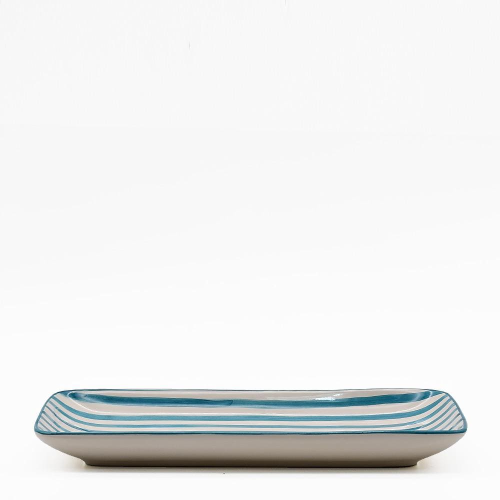 Costa Nova Mar | Striped Ceramic Serving Platter - Turquoise