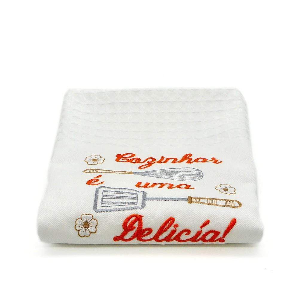 Delicia I Embroidered  kitchen Towel Orange