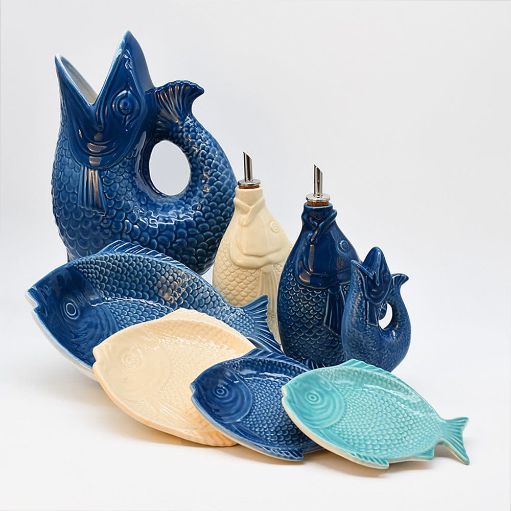 Fish-shaped Ceramic Oil Carafe - Cobalt Blue