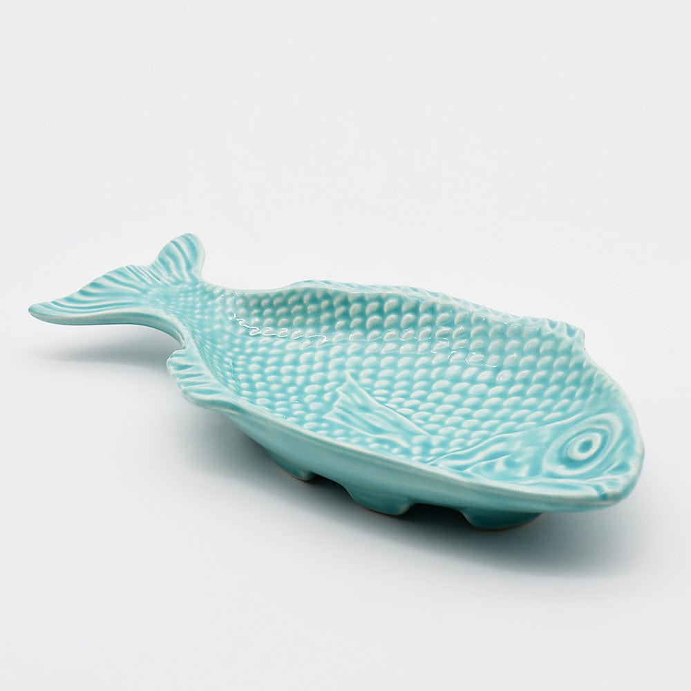 Fish-shaped Ceramic Plate - Turquoise 9.8"