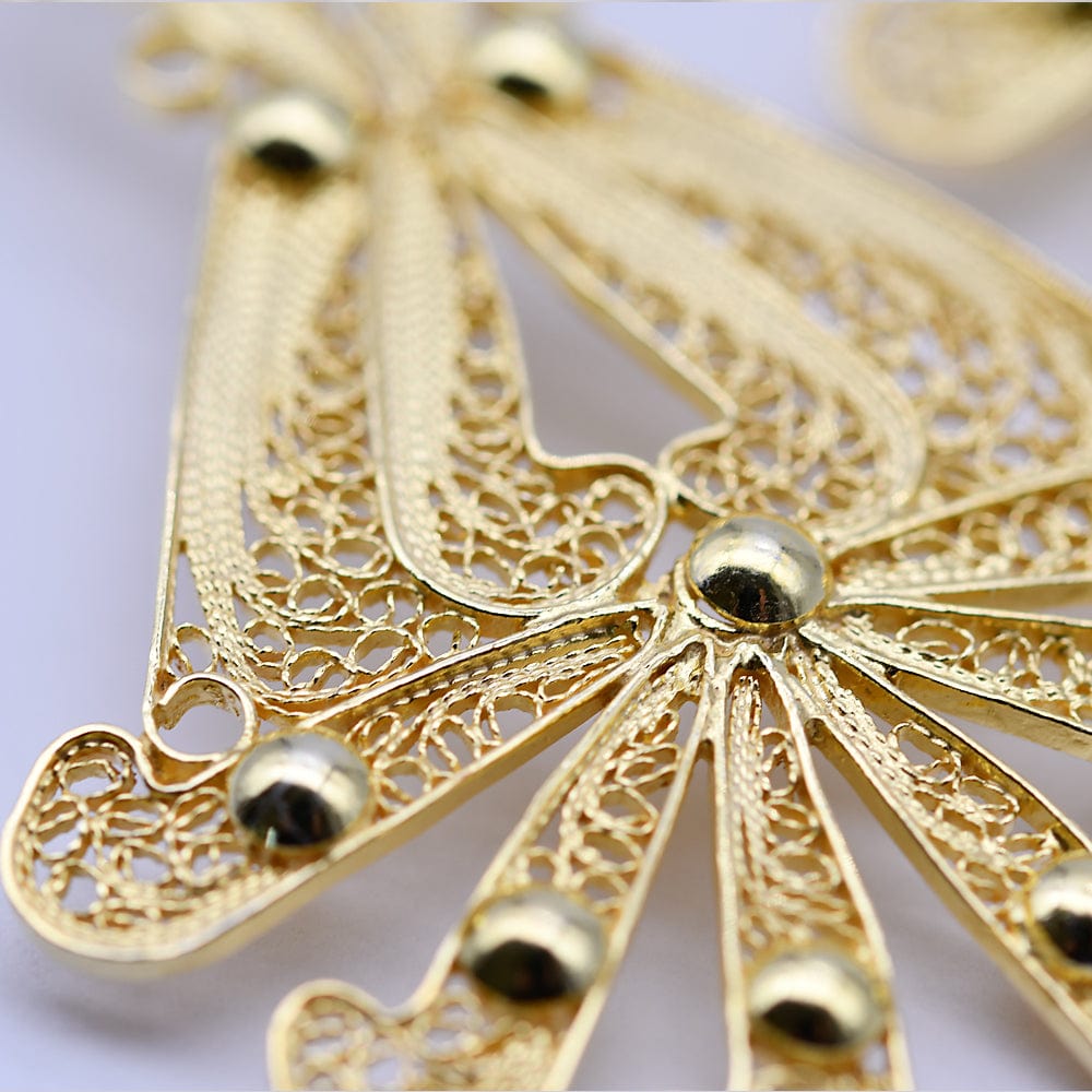 Gold plated Silver Filigree Earrings - 2.6''