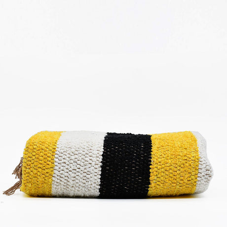 Handmade Striped Rug - Black, beige, yellow