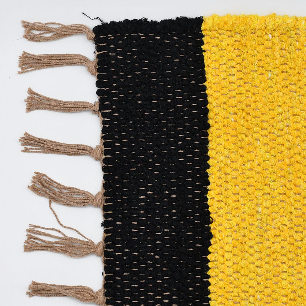 Handmade Striped Rug - Black, beige, yellow