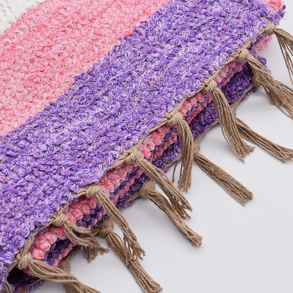 Handmade Striped Rug - Pink, purple, beige